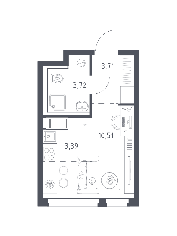 Студия 21,3 м²