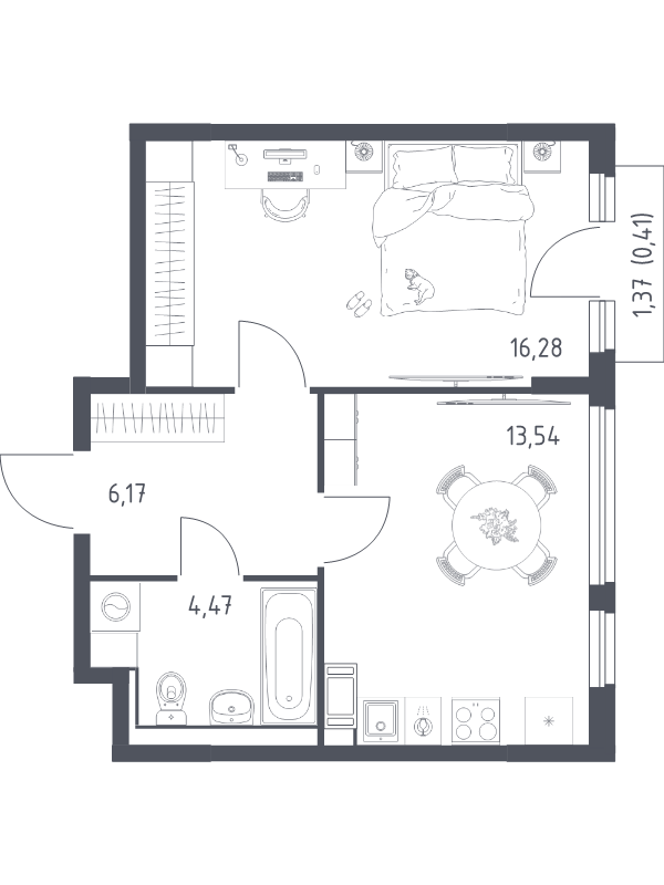 1 ккв 41 м²