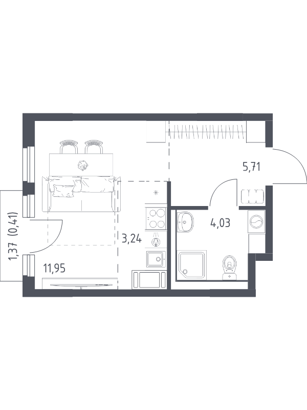 Студия 25,4 м²