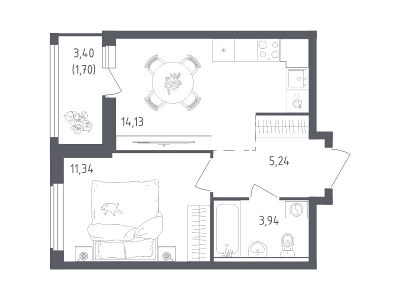 1 ккв 36,4 м²
