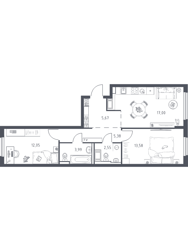 3 ккв (Евро) 60,2 м²