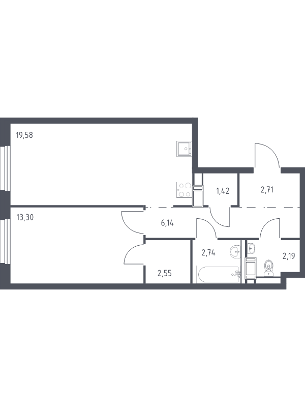 2 ккв (Евро) 50,6 м²