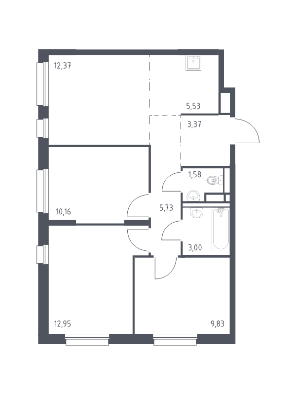 3 ккв (Евро) 64,5 м²