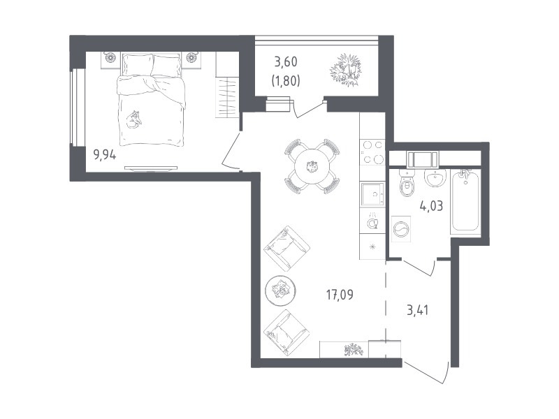 2 ккв (Евро) 36,3 м²