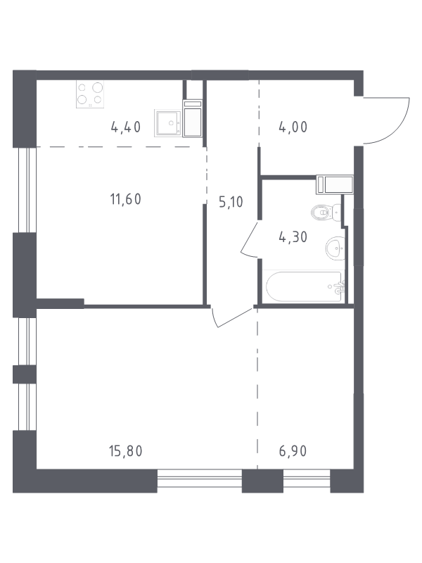 2 ккв (Евро) 51,6 м²