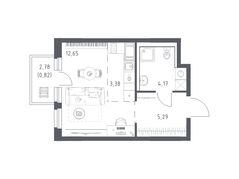 Студия 26,3 м²
