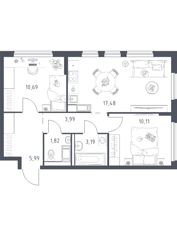 3 ккв (Евро) 53,3 м²