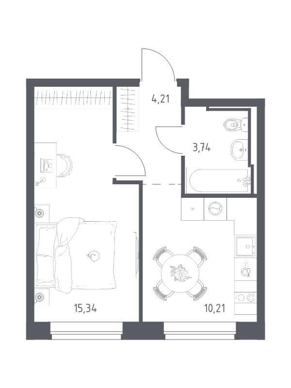 1 ккв 33,5 м²