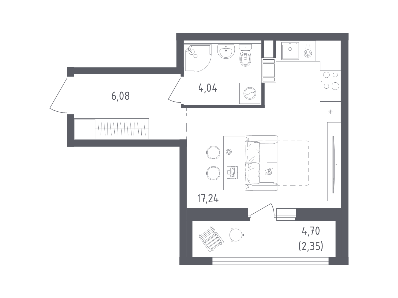 Студия 29,7 м²