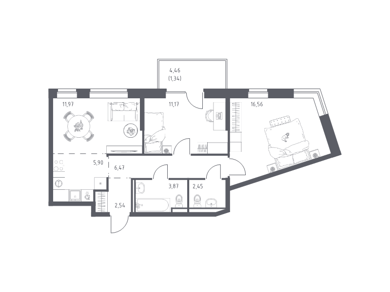 3 ккв (Евро) 62,3 м²