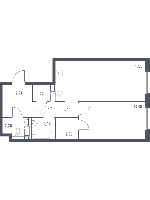 2 ккв (Евро) 50,6 м²