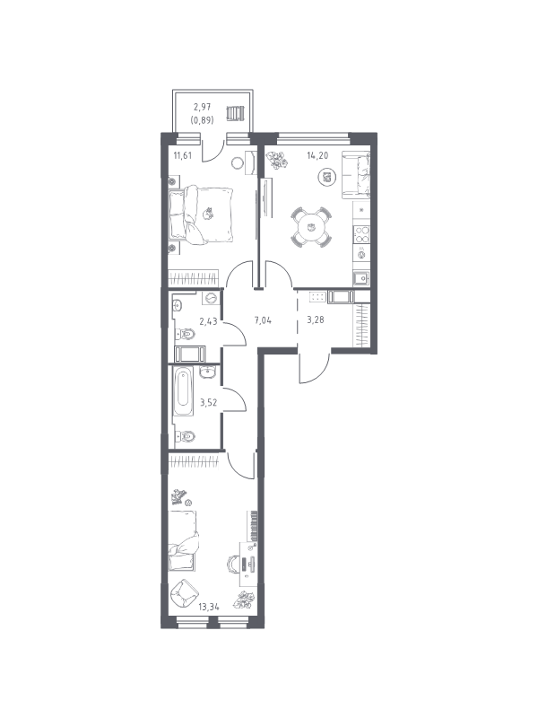 2 ккв 56,3 м²