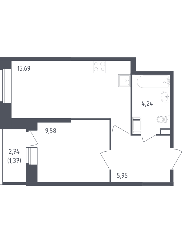 2 ккв (Евро) 36,8 м²