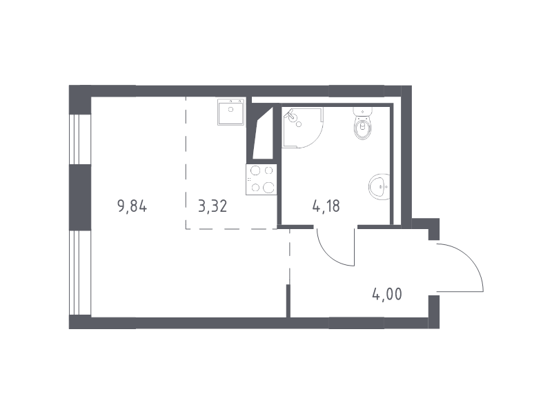 Студия 21,6 м²