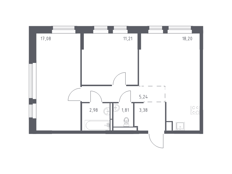 3 ккв (Евро) 59,9 м²