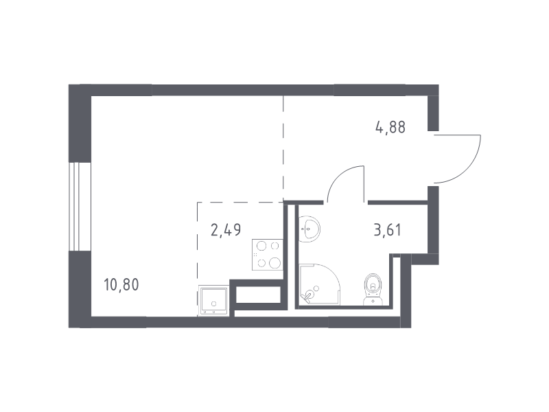 Студия 21,8 м²