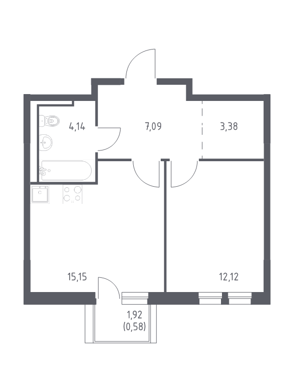 2 ккв (Евро) 42,5 м²