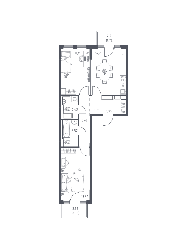 2 ккв 56,7 м²
