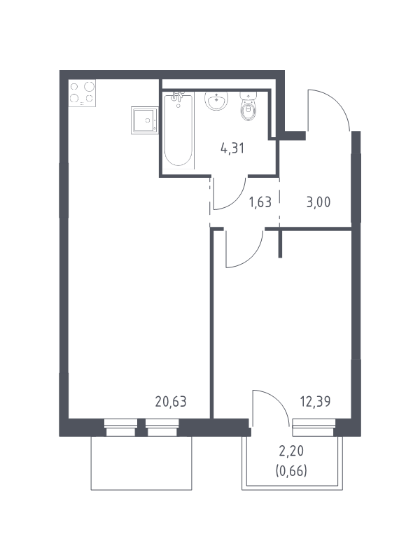 2 ккв (Евро) 42,6 м²