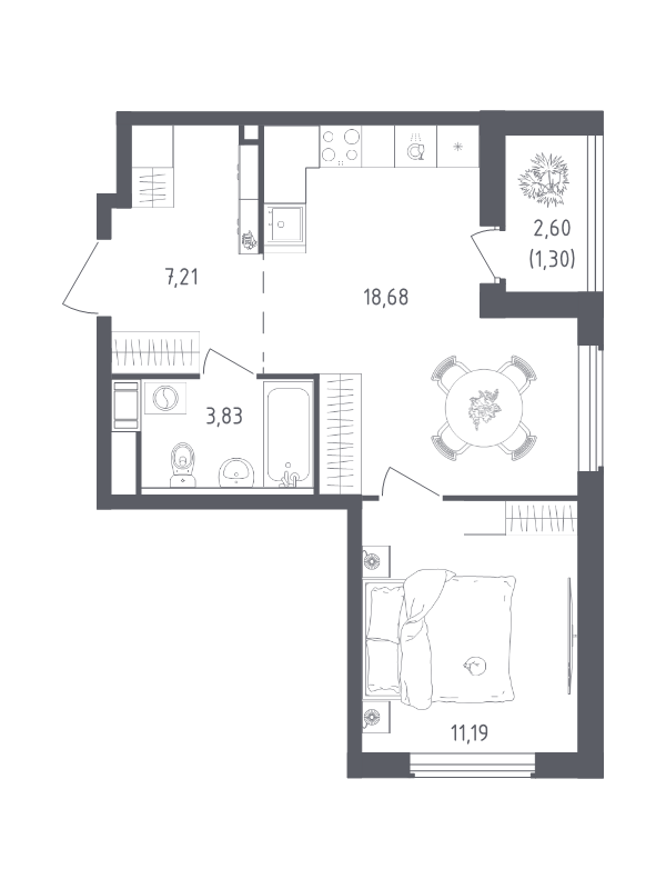 2 ккв (Евро) 42,2 м²