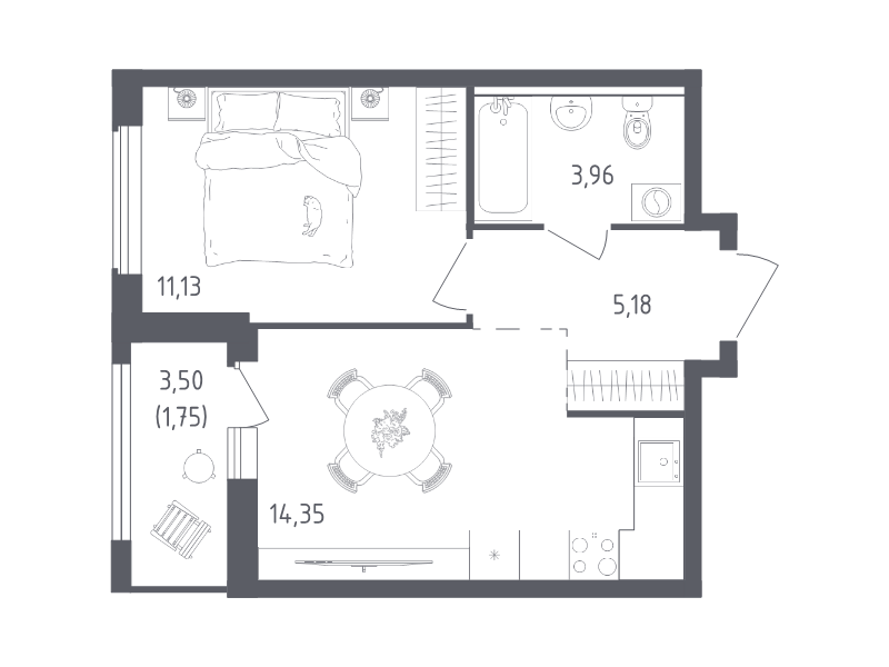 1 ккв 36,4 м²