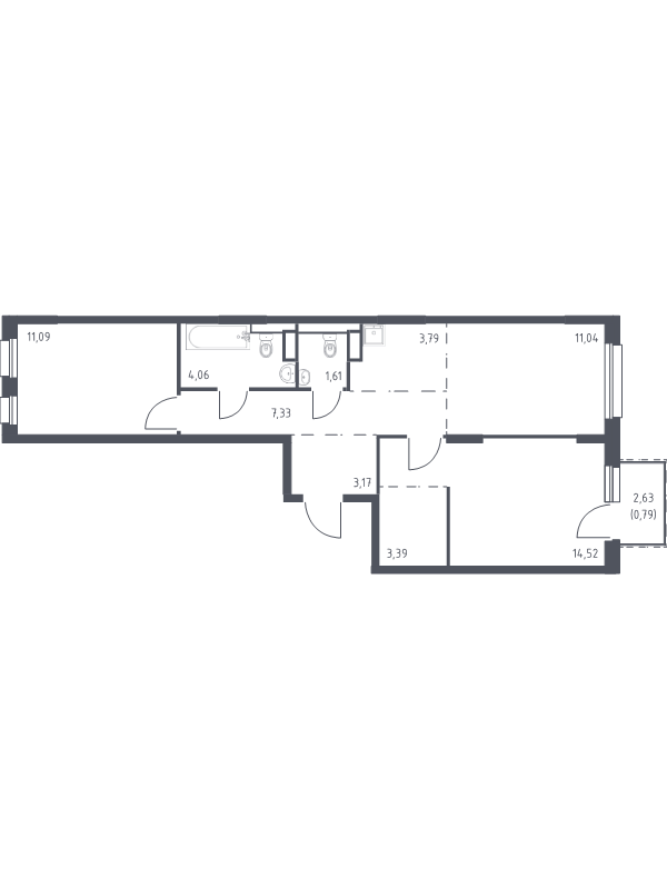 2 ккв 60,8 м²
