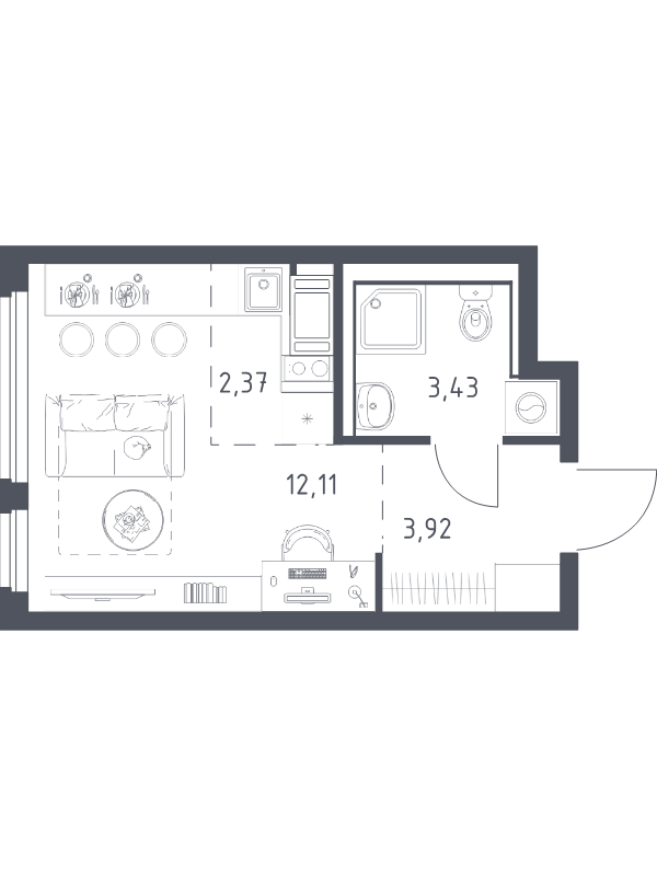 Студия 21,8 м²