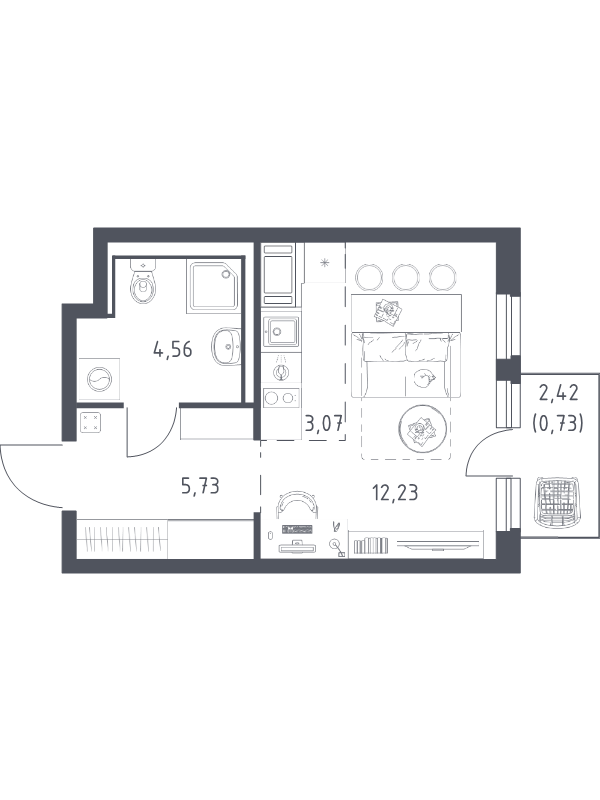 Студия 26,3 м²