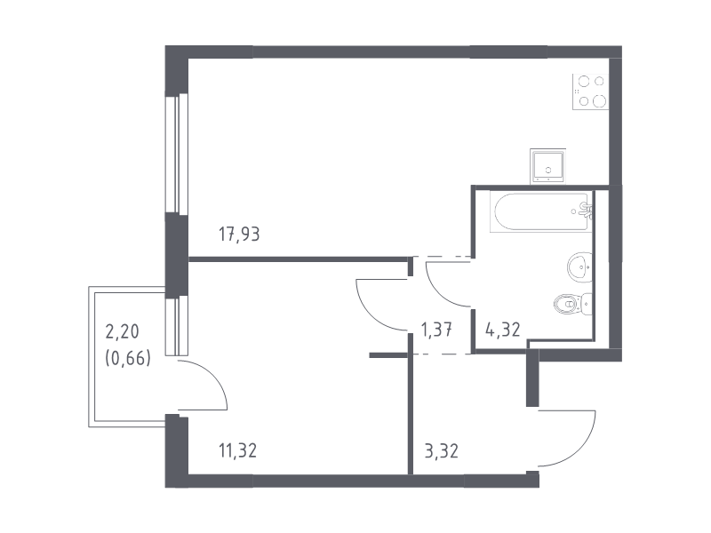 2 ккв (Евро) 38,9 м²