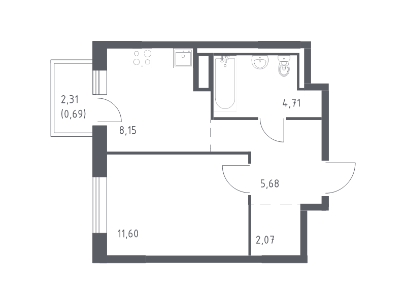 1 ккв 32,9 м²