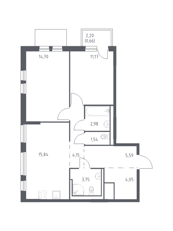 3 ккв (Евро) 64,4 м²