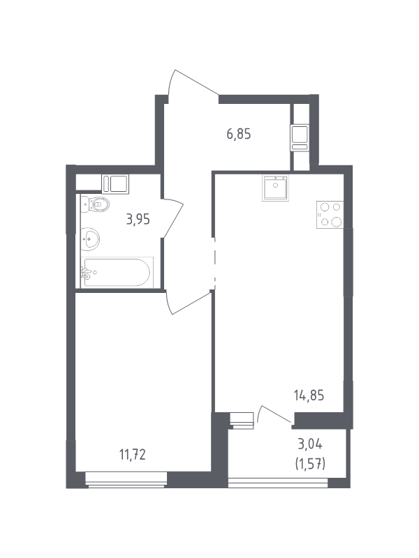 1 ккв 38 м²