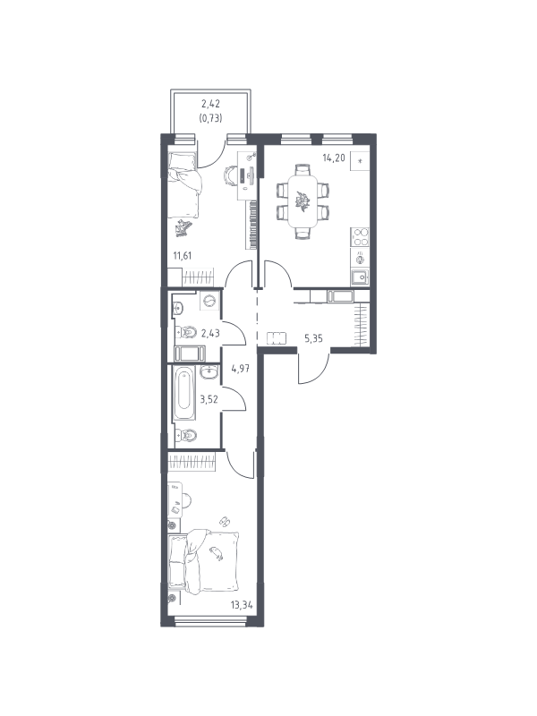 2 ккв 55,9 м²
