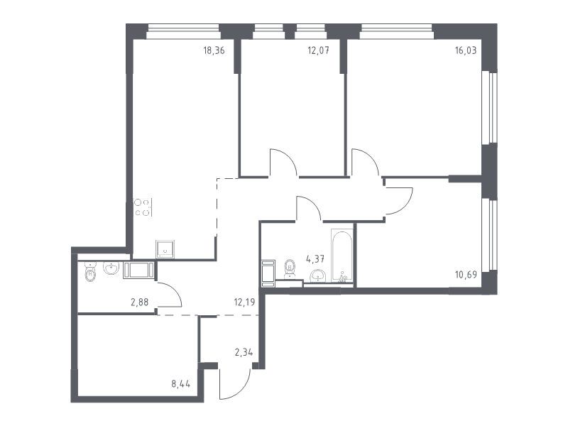 4 ккв (Евро) 87,4 м²