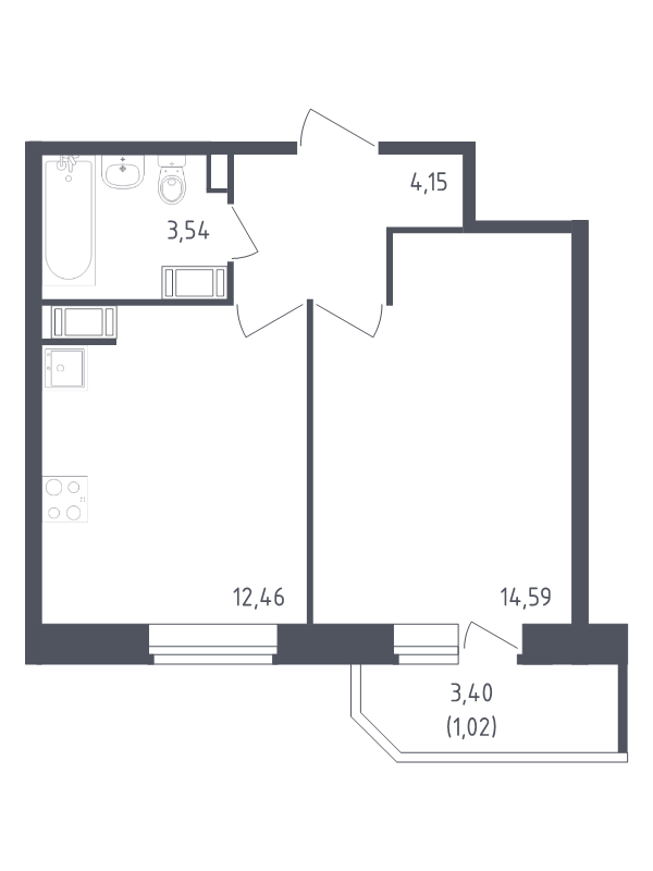 1 ккв 35,8 м²