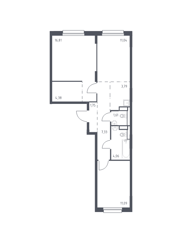 2 ккв 61,9 м²