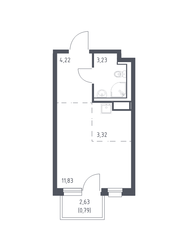 Студия 23,4 м²