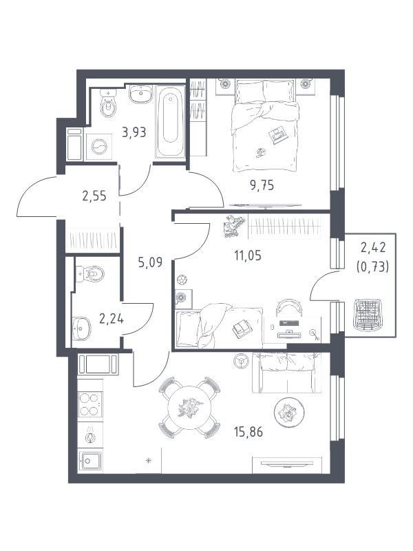 3 ккв (Евро) 51,2 м²