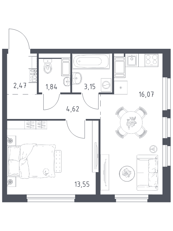 2 ккв (Евро) 41,7 м²