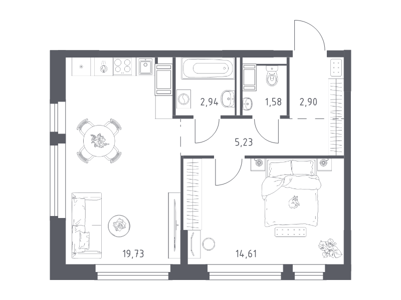 2 ккв (Евро) 47 м²