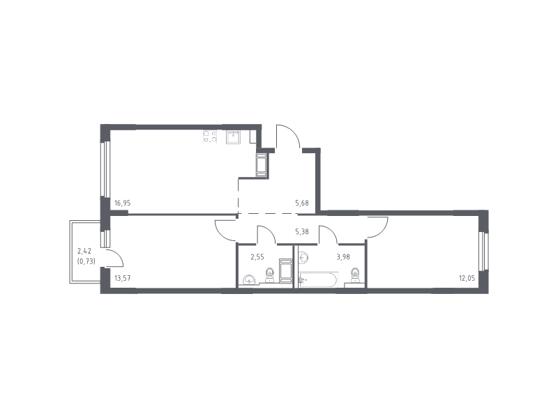 3 ккв (Евро) 60,9 м²