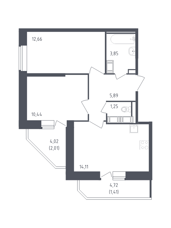 2 ккв 51,6 м²