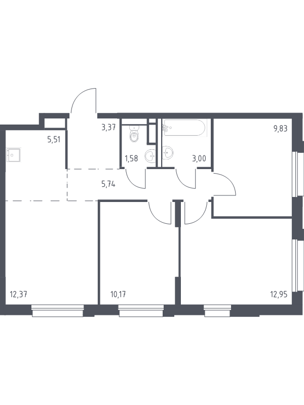 4 ккв (Евро) 64,5 м²
