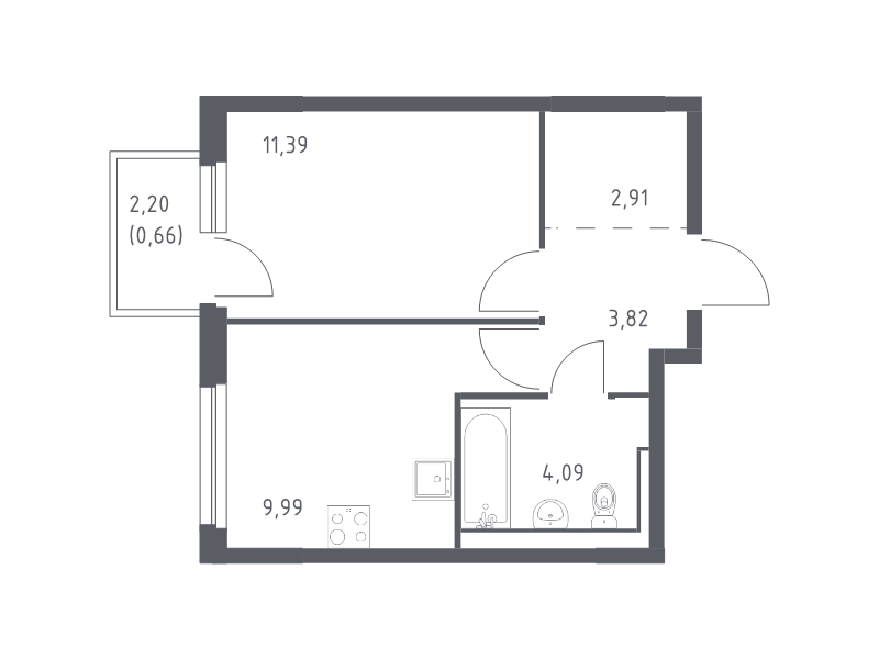 1 ккв 32,9 м²