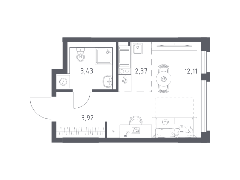 Студия 21,8 м²