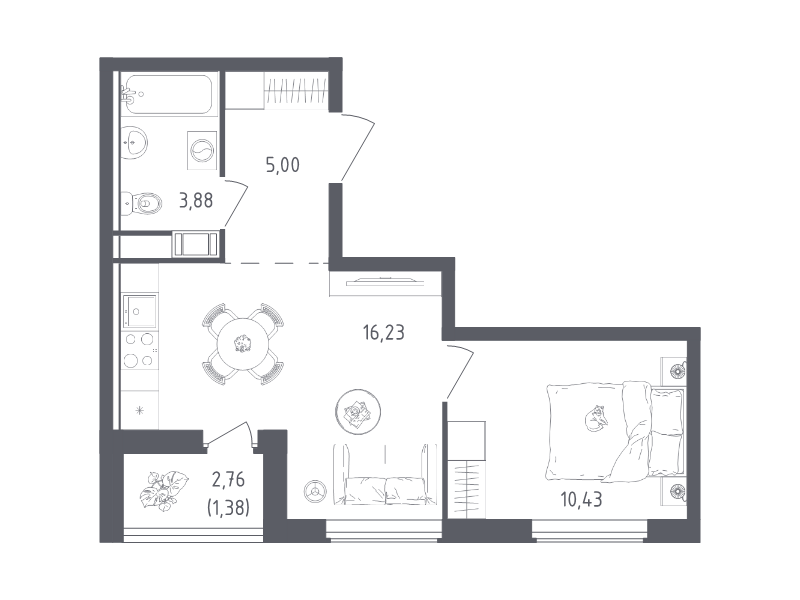 2 ккв (Евро) 36,9 м²