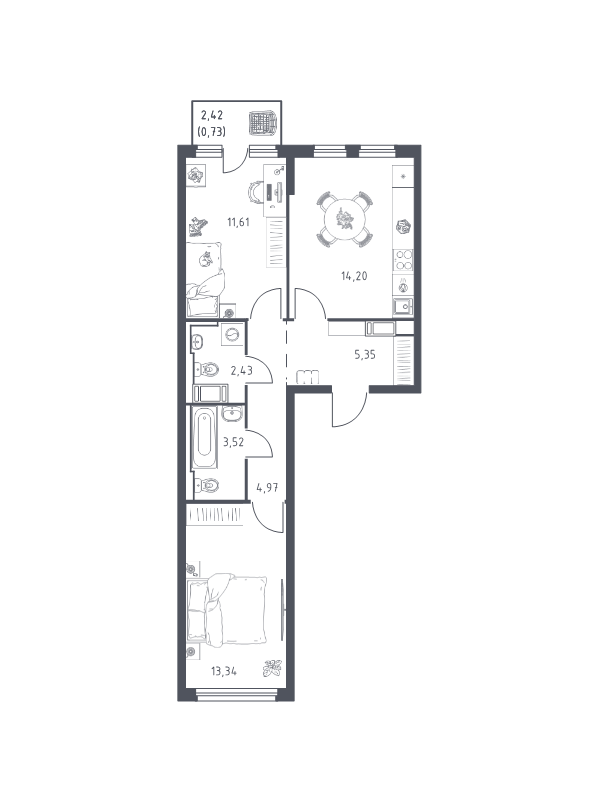 2 ккв 56,2 м²