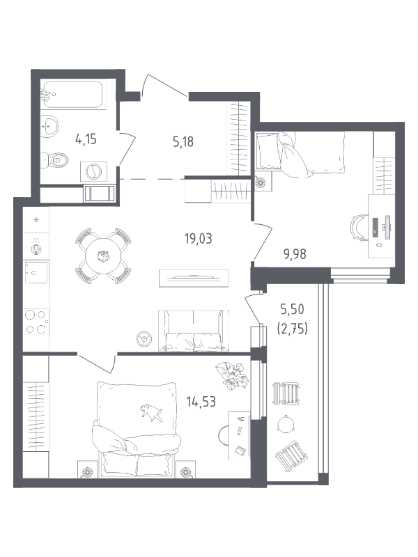 3 ккв (Евро) 55,6 м²