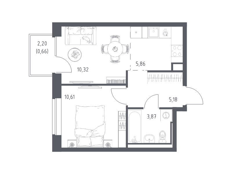 2 ккв (Евро) 36,5 м²