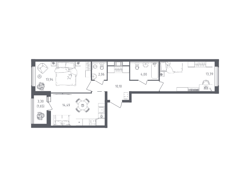 2 ккв 59,6 м²